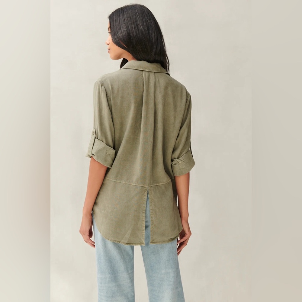 Lucky Brand Split Back Olive Green Button-Down Shirt